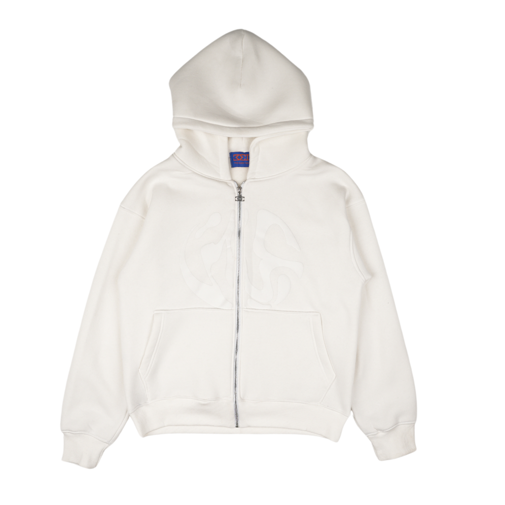 "ZIPUP JACKET" WHITE ON WHITE