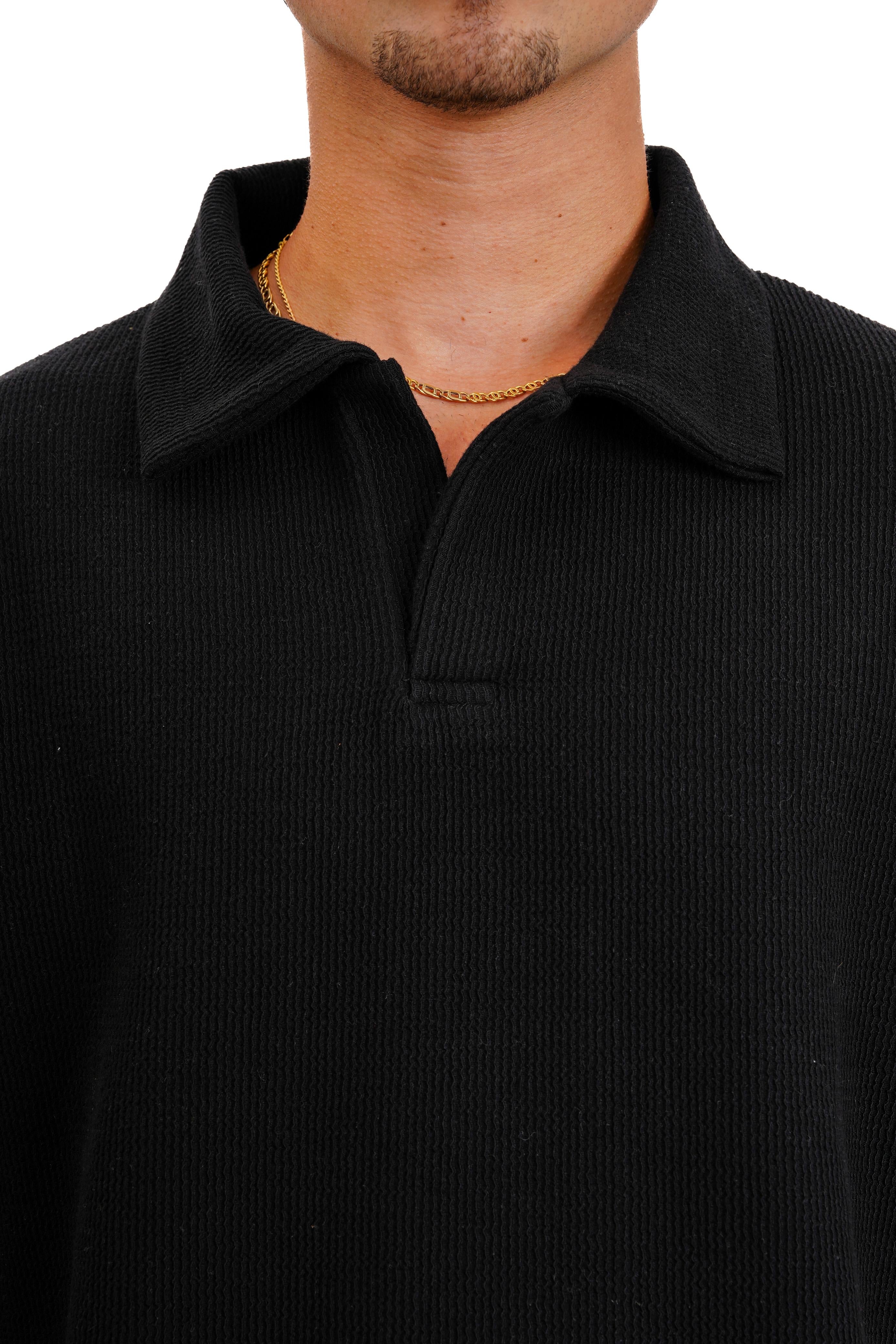 "Textured polo" in Black