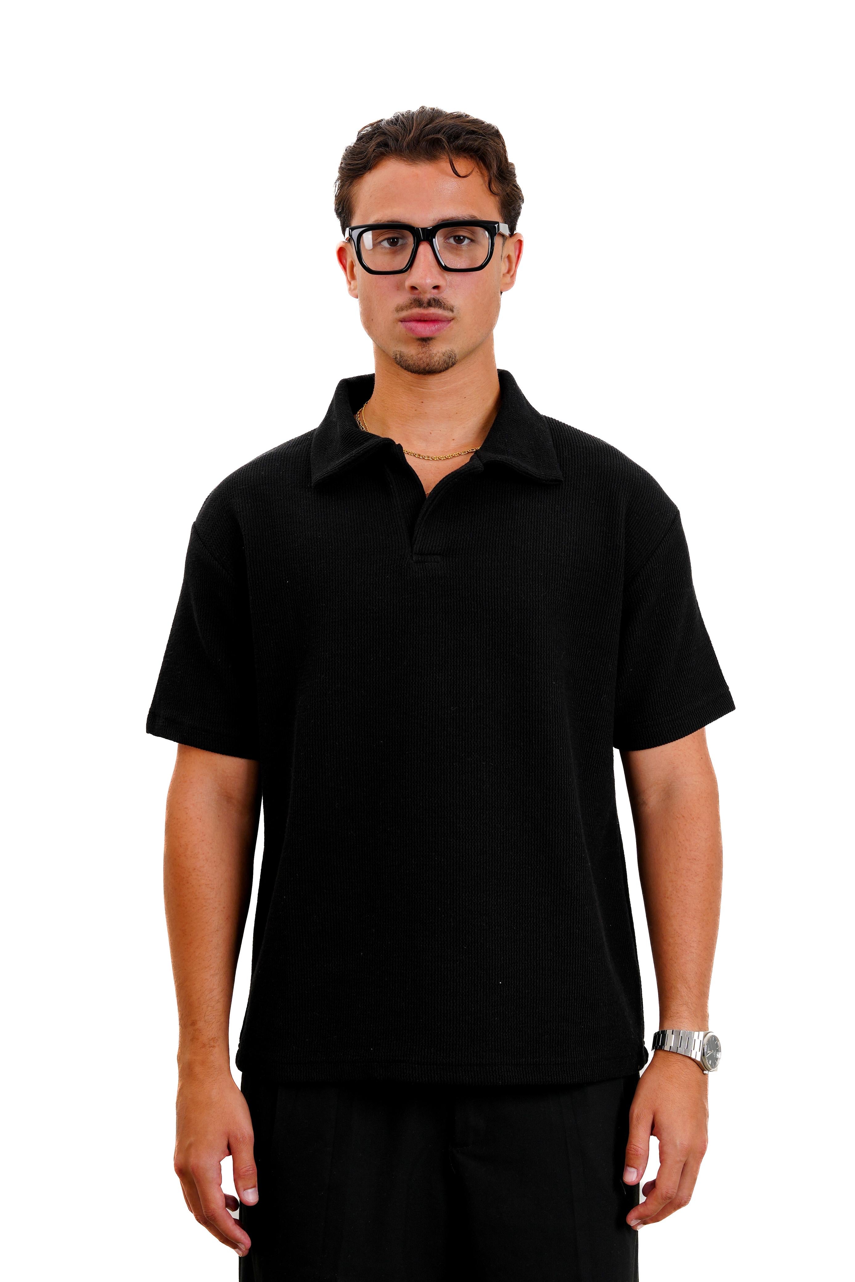 "Textured polo" in Black