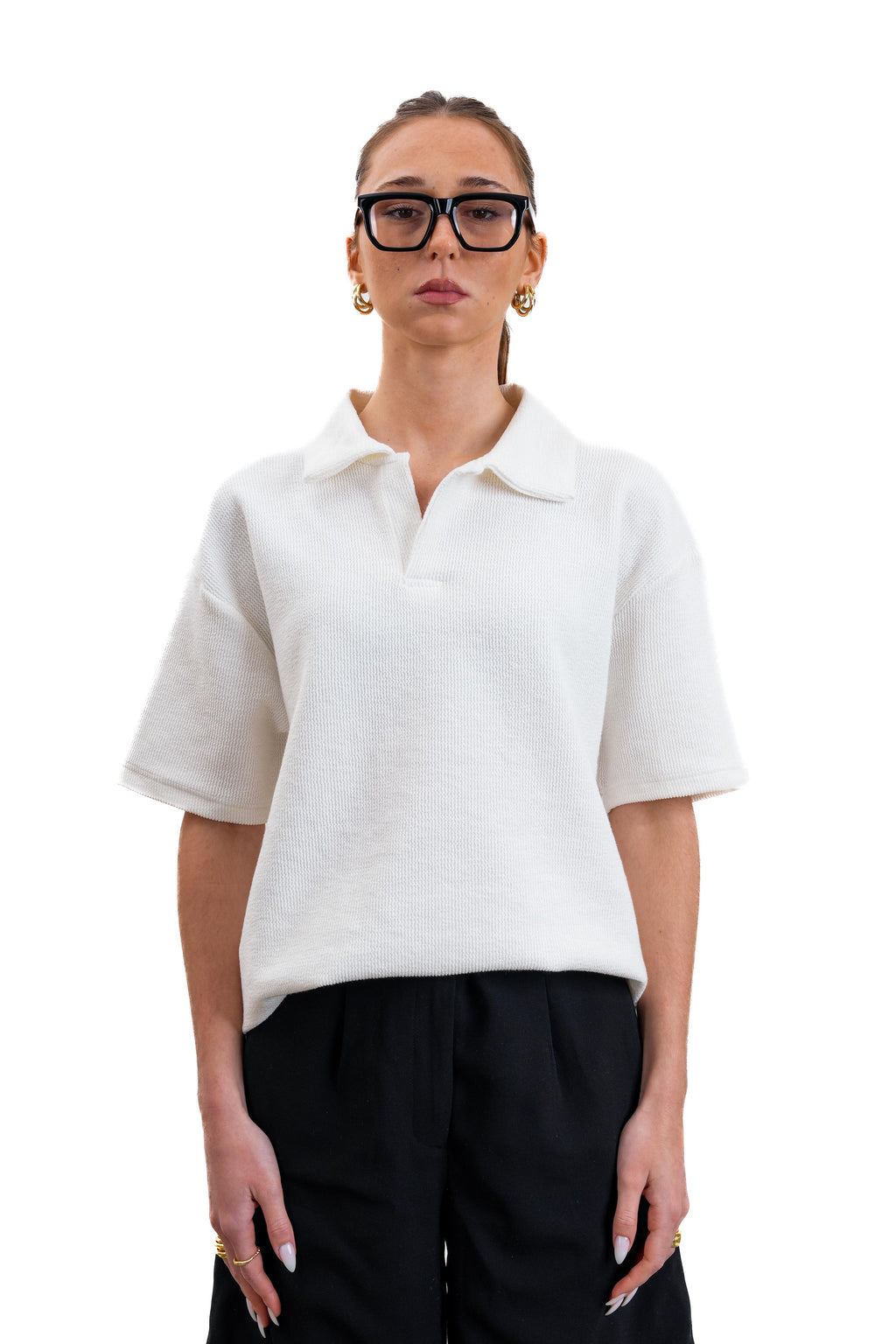 "Textured Polo" in White